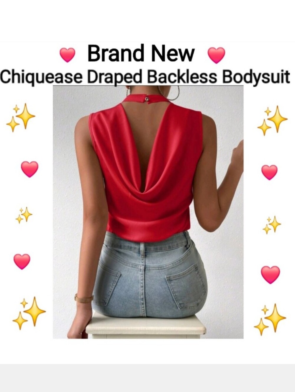 Berand New 💥 Draped Backless Red Satin Bodysuit, Size XL